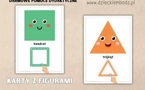 Darmowy szablon wycinanki do druku: karty z kwadratem i trójkątem dla dzieci.